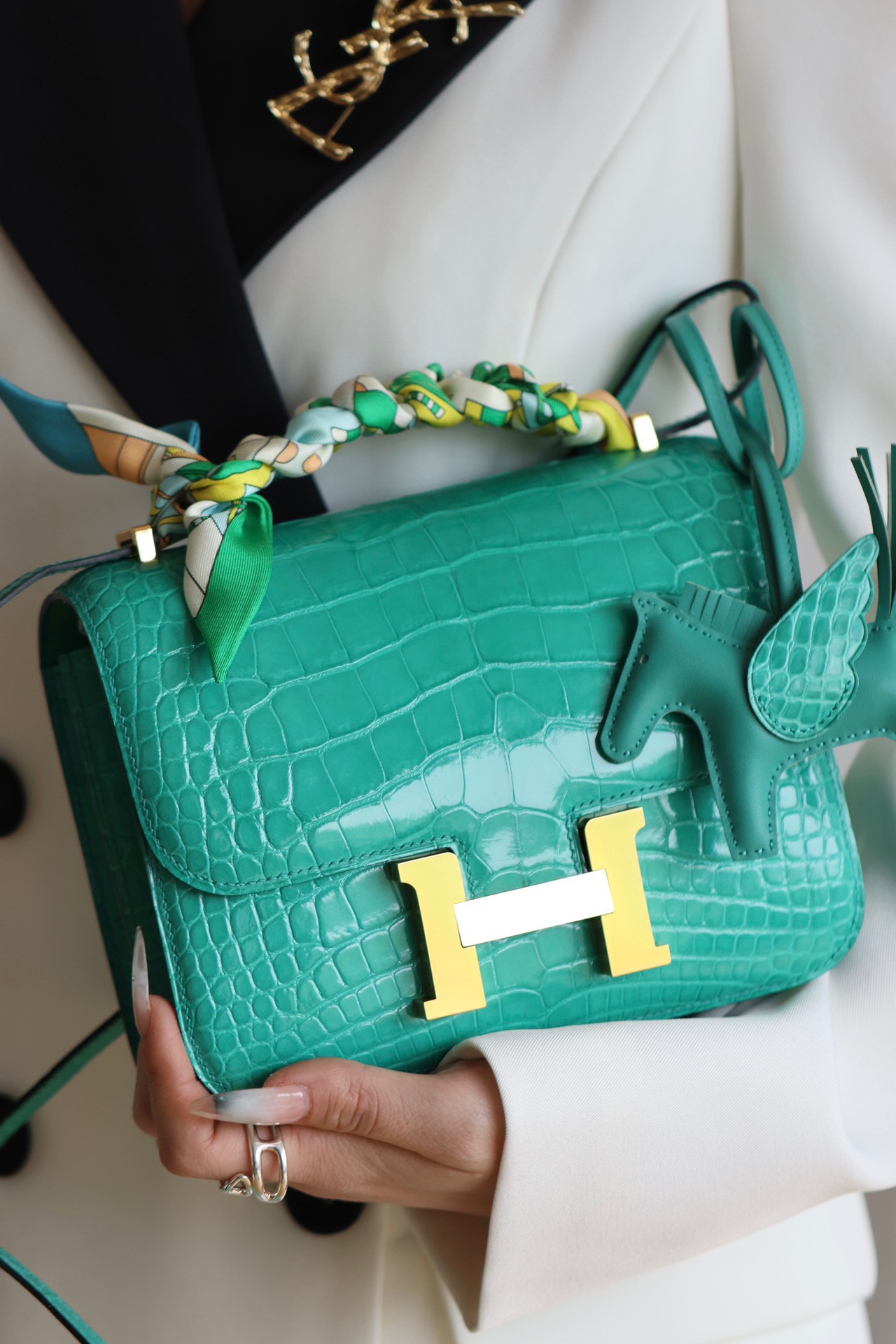 Hermes Constance 18 Mini Handmade Bag In Vert Empire Shiny Alligator Crocodile Leather